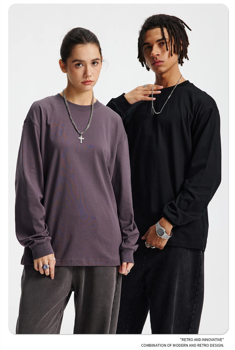 ZODF Trendy Autumn Full Sleeve 245gsm T-Shirts For Men Unisex Loose Solid Quick Dry Antibacterial T Shirt Brand Tees HY1162