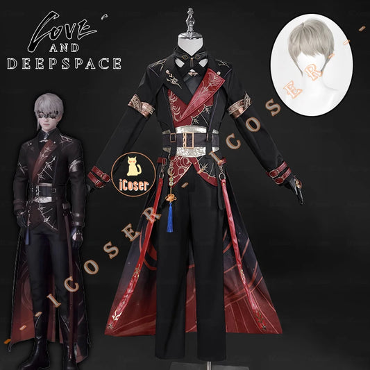 iCoser Love and Deepspace Xavier Cosplay Costume Black Hunter Uniform Shimmering Moonlight Halloween Party Women Men Carnival