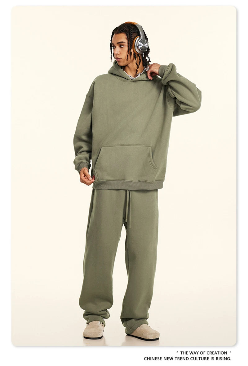 ZODF New 2024 Autumn Winter Men 345gsm Fleece Hoodies Unisex Women Relax Fit Warm Solid Hooded Pullovers Sweatshirts HY0863