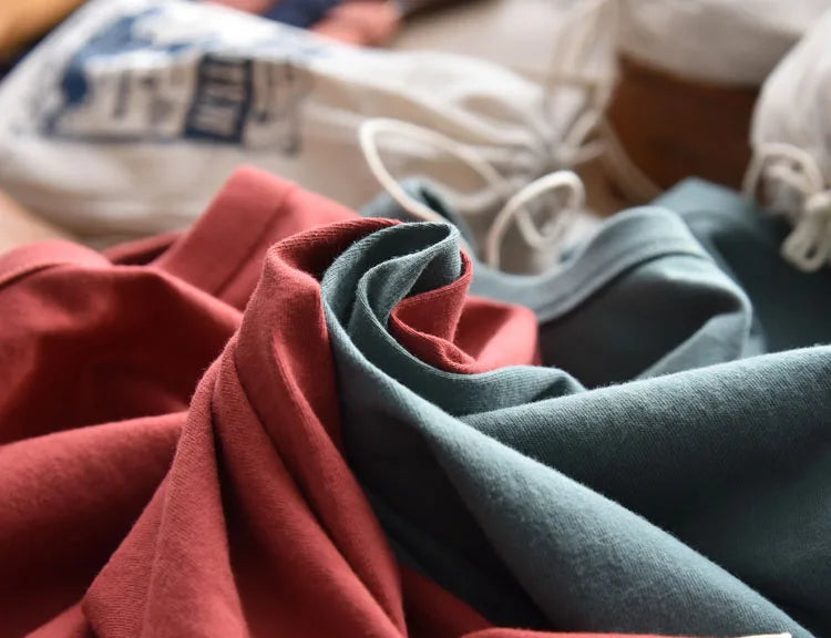 Summer New American Retro Short-sleeved O-neck Soild Color T-shirt Men's Fashion Simple 100% Cotton Washed Casual Sport Tops