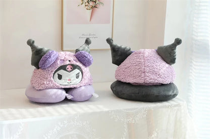 Stuffe Anime Hooded U-shaped Neck Pillow Hello Kitty Kuromi My Melody Travel Blackout Neck Pillow Office Nap Pillow Girl