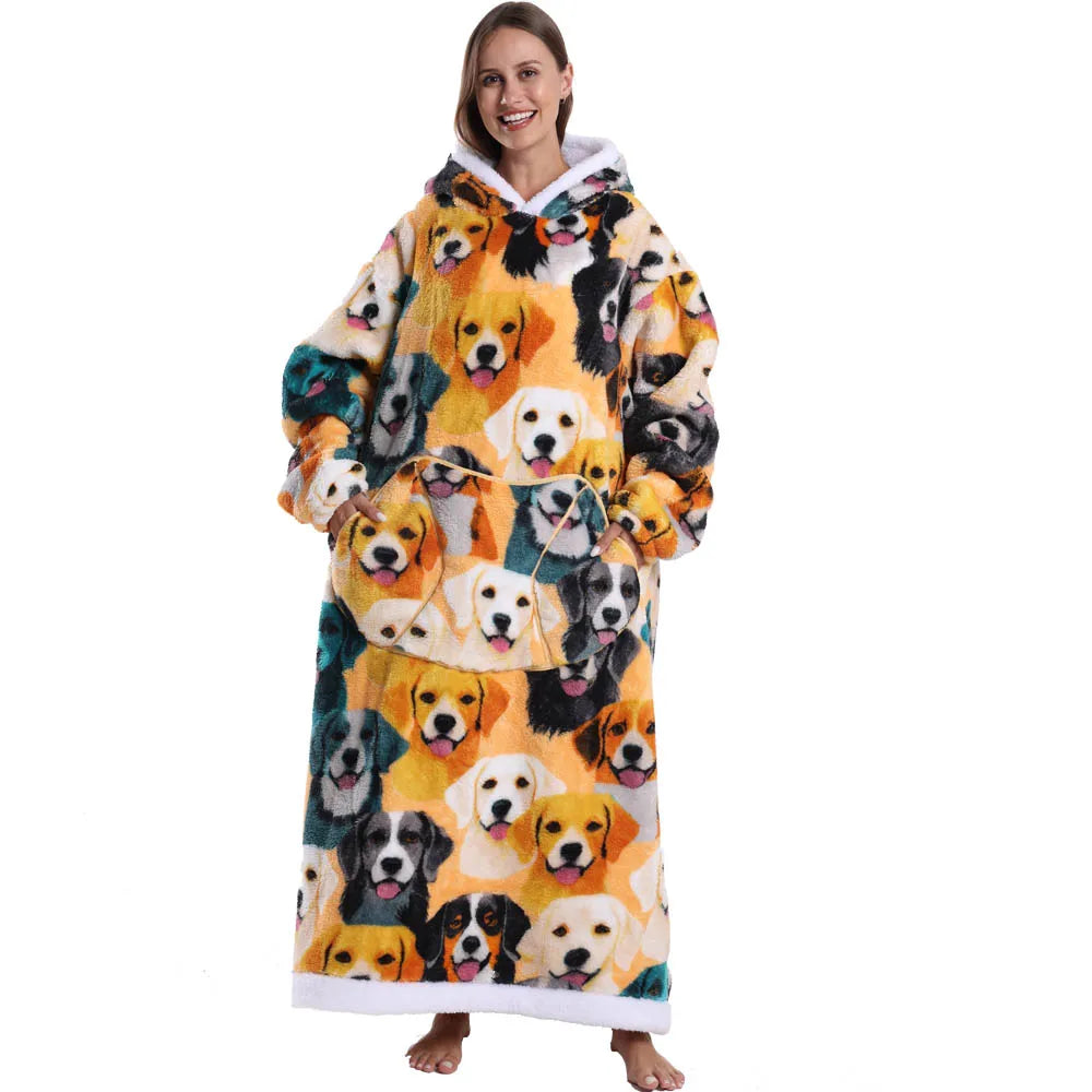 Man Pajamas Winter Long Men Bathrobe with Hood Luxury Fluffy Woman Dressing Gown Warm NIghtie Pijamas Animal Cartoon Towel Robe