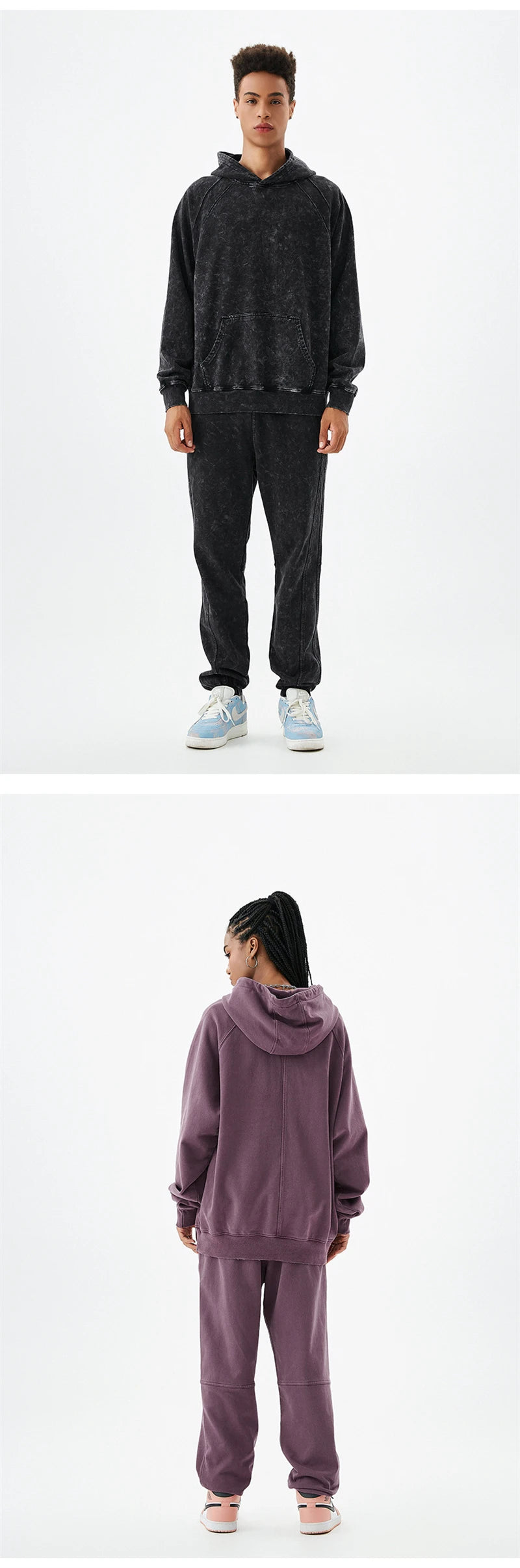 ZODF New Autumn Winter Batik Washed Cotton Sweatpants For Men Unisex Distressed Patchwork Loose 420gsm Sport Jogger Pants HY0724