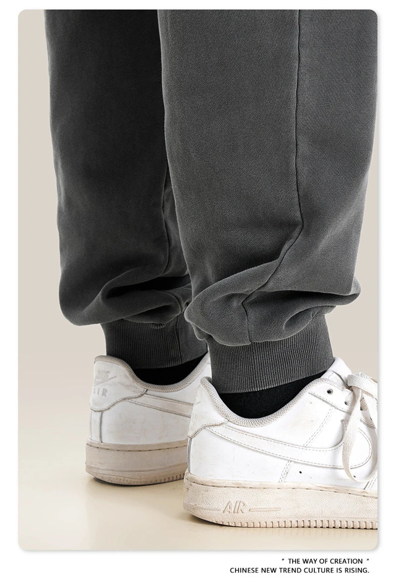 ZODF Retro Men Washed 380gsm 100% Cotton Sweatpant Unisex Loose Sport Solid Joggers Pants For Spring Autumn  HY0901