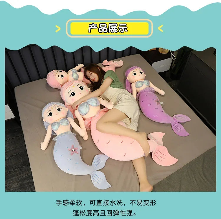 Hot 45-120cm Cartoon Kawaii Gaint Mermaid Plush Doll Pillow Colorful Beautiful Ocean Mermaid Plush Toy for Girls Christmas Gift