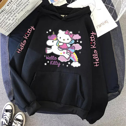 Women's Sportswear Sanrio Japan Harajuku Hello Kitty Tops Cute Clothes Pattern Hoodie Winter Long Sleeve Jacket Women Winter