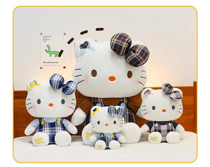 Sanrio Hello Kitty Plush Toy Retro Plaid Skirt Kitty Doll Stuffed Animal Creative Gift for Kids Birthday Christmas Girls Pillow