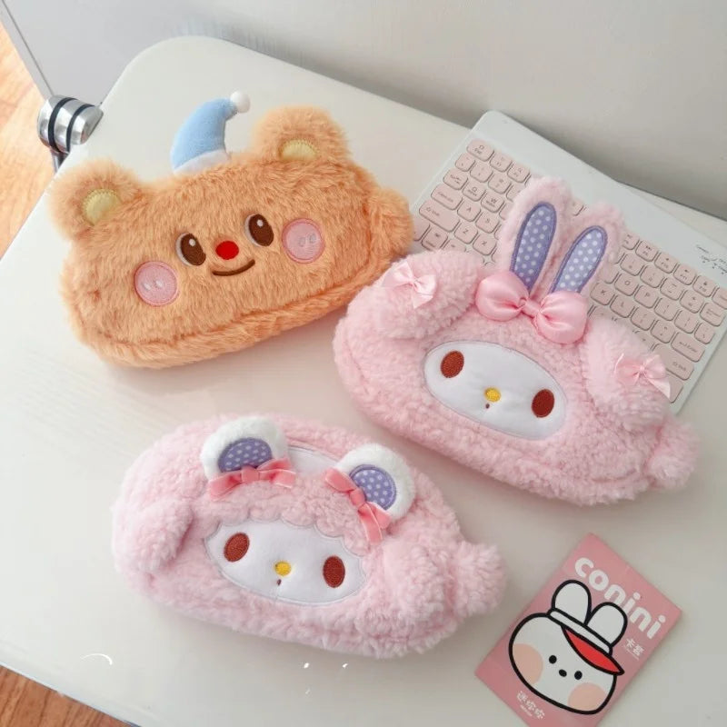 Cartoon My Melody Butter Bear Plush Makeup Bag Cute Anime Pencil Case Large Capacity Student Pencil Case Storage Bag Gifts Girl