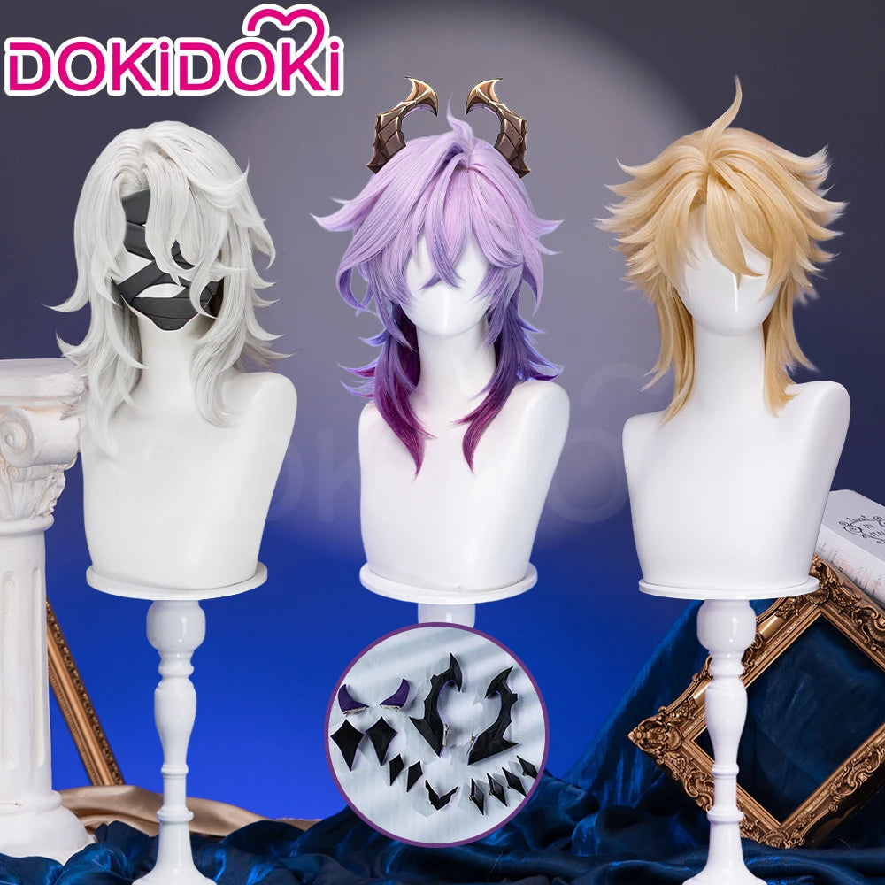 IN STOCK Varka Durin Rerir Wig Game Genshin Impact Song of the Welkin Moon DokiDoki Knights of Favonius Varka Wig Halloween Horn
