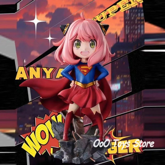 17.5cm Anime SPY FAMILY Anya Forger Cosplay Superman PVC Action Figure Statue Model Toy Gift