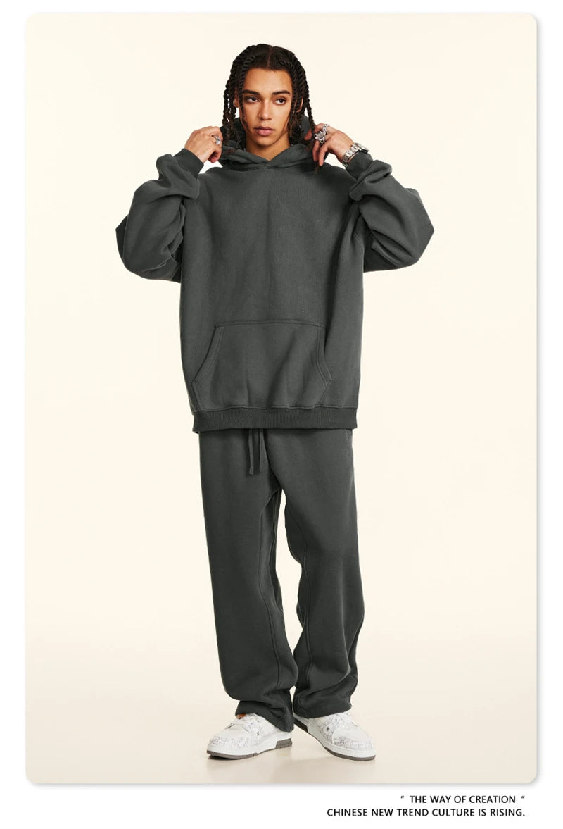 ZODF New 2024 Autumn Winter Men 345gsm Fleece Hoodies Unisex Women Relax Fit Warm Solid Hooded Pullovers Sweatshirts HY0863