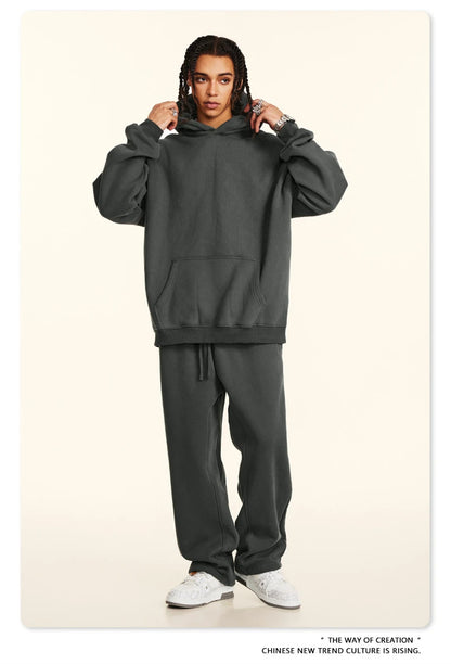 ZODF New 2024 Autumn Winter Men 345gsm Fleece Hoodies Unisex Women Relax Fit Warm Solid Hooded Pullovers Sweatshirts HY0863