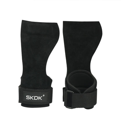SKDK Gym Grips Cowhide Palm Guards Weightlifting Gymnastics Workout Gloves Fitness Training Equipment - black