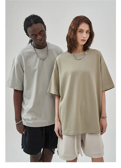 ZODF New Summer Men 275gsm Cotton T Shirts Unisex Women High Street Oversized FG Noshrink Solid T-Shirt Streetwears HY0152
