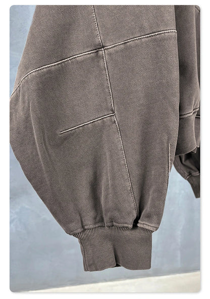 ZODF Heavy Wieght 480gsm Washed Cotton Boxy Zipper Hoodies For Man Unisex Retro Patchwork Off Shoulder Hooded Coats HY1152