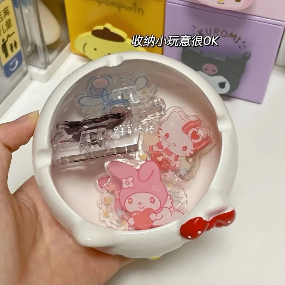 New Hello Kitty Ceramic Ashtray Cute Cartoon Pink Personalized Gift For Boyfriend Action Toy Figures Animation Derivative