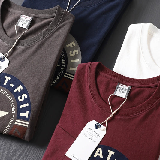 2025 Autumn New American Retro Long-sleeved O-neck Letter Printed T-shirt Men's Fashion 100% Cotton Washed Casual Sport Tops