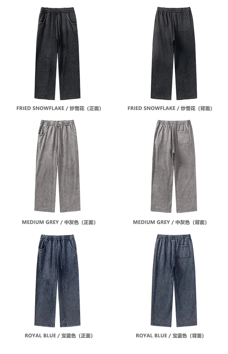 ZODF Retro 2024 Spring Men Washed Cotton Straight Pants Unisex Casual 330gsm Distressed Loose Trousers Brand Clothes HY0830