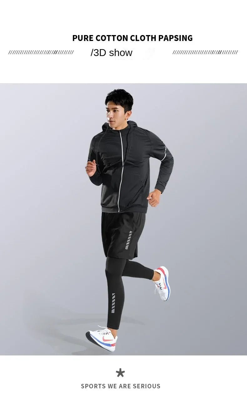 3-7pcs Men’s Ice Fiber Quick-Dry Running Fitness Tracksuit Full Set for Marathon Training Cycling Jogging Gym Sweatpants