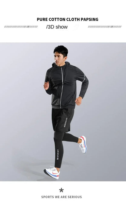 3-7pcs Men’s Ice Fiber Quick-Dry Running Fitness Tracksuit Full Set for Marathon Training Cycling Jogging Gym Sweatpants