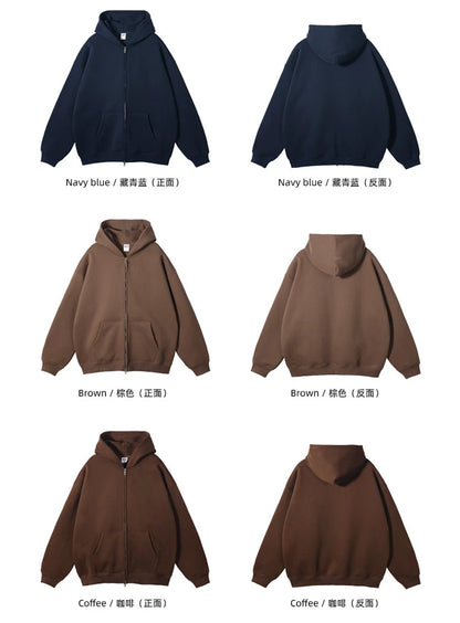 ZODF New Men Double Headed Zipper Fleece Hoodies Unisex Loose Basic Solid Warm Hooded Sweatshirts Coats For Winter HY0633