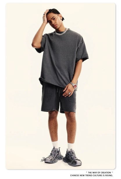 ZODF Retro 2024 Summer Men Washed Cotton T-Shirts  Unisex Women 310gsm Distressed Hem Loose Edge T Shirt Brand Tees HY0808