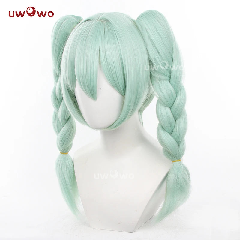 UWOWO V Singerr Mikku Cute Bunny Women Cosplay Wig With Ponytails Light Green Hair 45CM