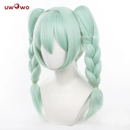 UWOWO V Singerr Mikku Cute Bunny Women Cosplay Wig With Ponytails Light Green Hair 45CM