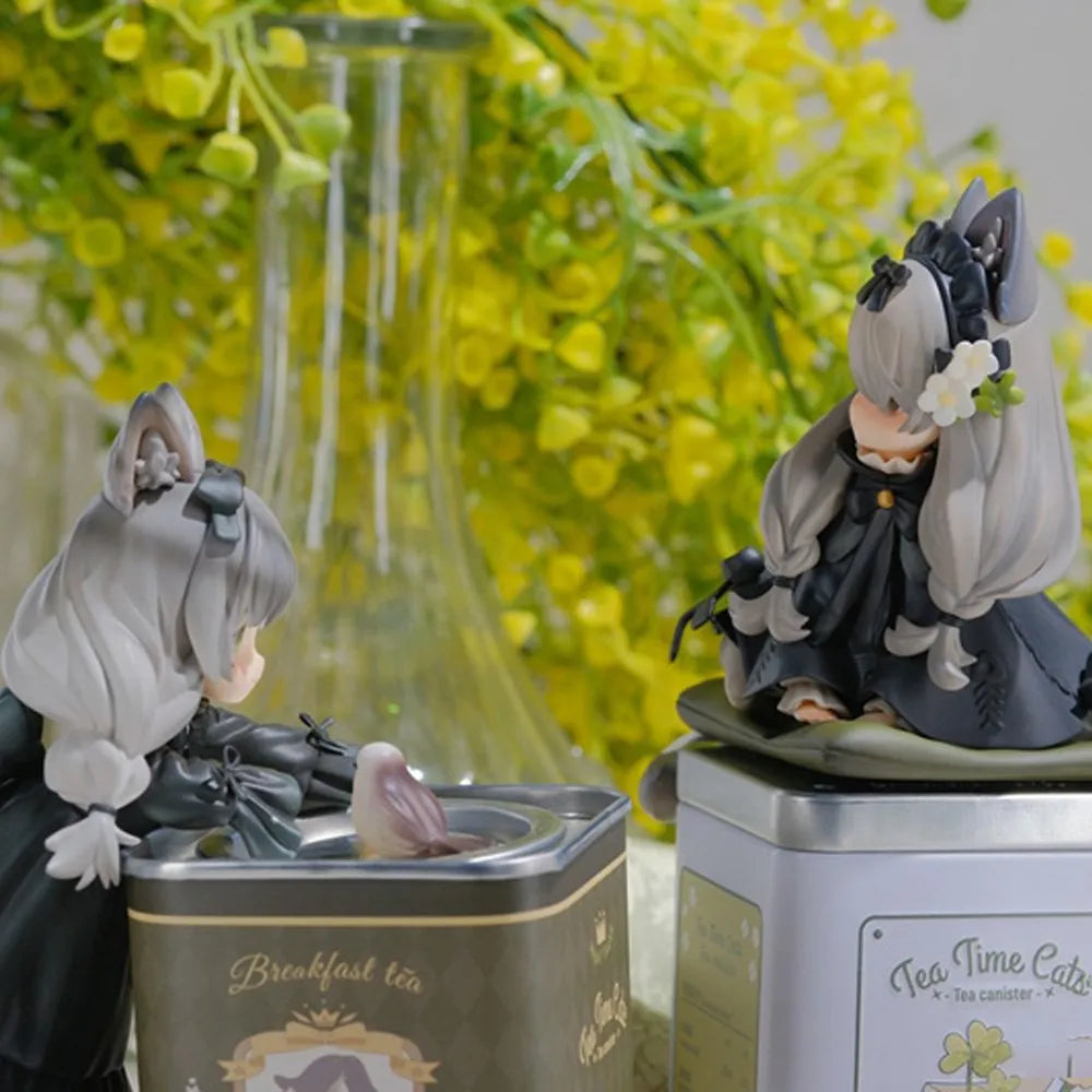 12cm Tea Party Cat Anime Figure Q Version Kawaii Tea Time Cats Tea Pot Cat Action Figure Collection Model Japanese Dolls Hobbies