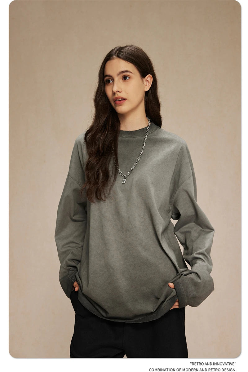 ZODF New 2024 Autumn Washed 100% Cotton T-Shirt For Men Unisex Loose Distressed 275gsm O Neck T Shirts Brand Tops HY0924