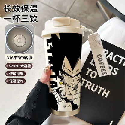 520ml Dragon Ball Thermos Cup Vegeta Water Bottle Son Goku Coffee Mug Large Capacity Drinking Bottle Kids Student Water Cup Gift
