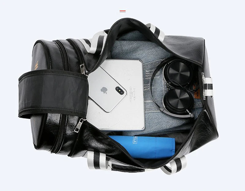 The Codex PU Leather Gym Bag Travel Tote Duffle for Men Sports Fitness Business Casual Weekend Outdoor Shoulder Handbag