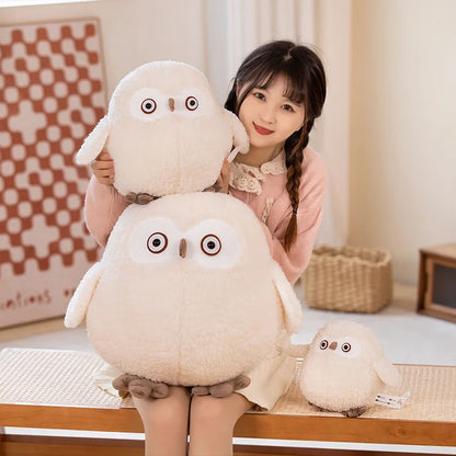 Couple Owl Plush Toy Stuffed Animals White Brown Vulture Plushie Round Ball Shape Nap Sleep Throw Pillow for Kids Birthday Gift