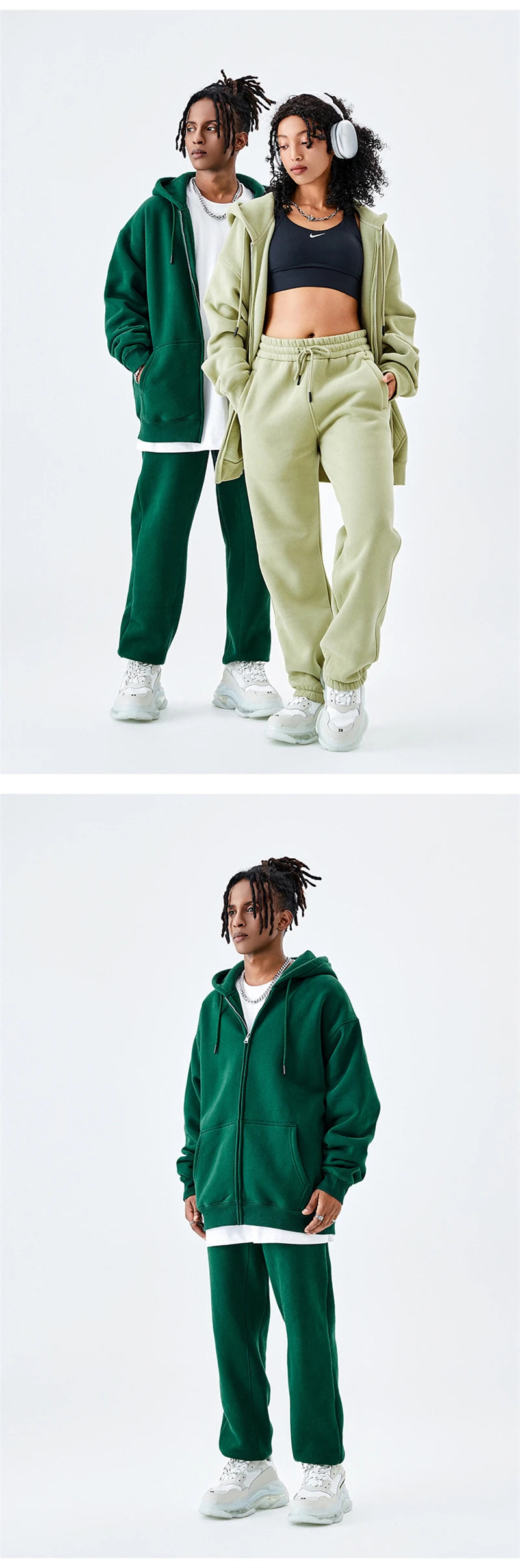 ZODF Basic Winter Men Fleece Zipper Hoodies Unisex Casual Loose 350gsm Warm Solid Hooded Sweatshirts Coats 18 Colors HY0726