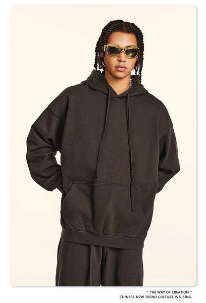 ZODF New Autumn Winter Solid Heavy Weight Hoodies For Men Unisex Basic Loose 440gsm Knitted Hooded Pullovers HY0886