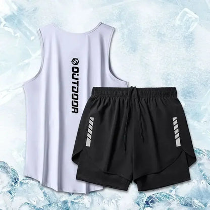 Men’s Summer Sport Suit Two-Piece Set Vest & Shorts Quick Drying Mesh Ventilation Fitness Running Tracksuit - 2PCA
