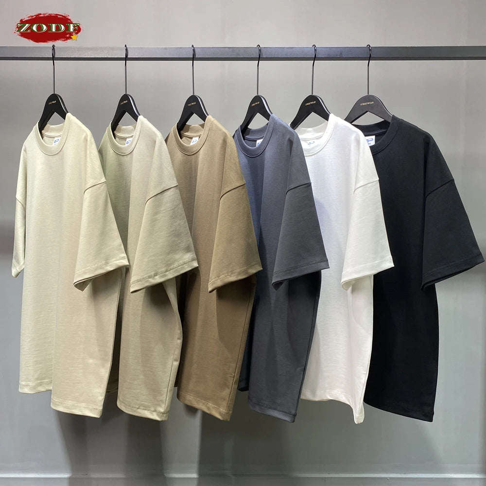 ZODF New 2025 Heavy Weight Summer Solid T Shirts For Men Unisex High Street Oversized 385gsm Cotton T-Shirt Streetwears HY0497