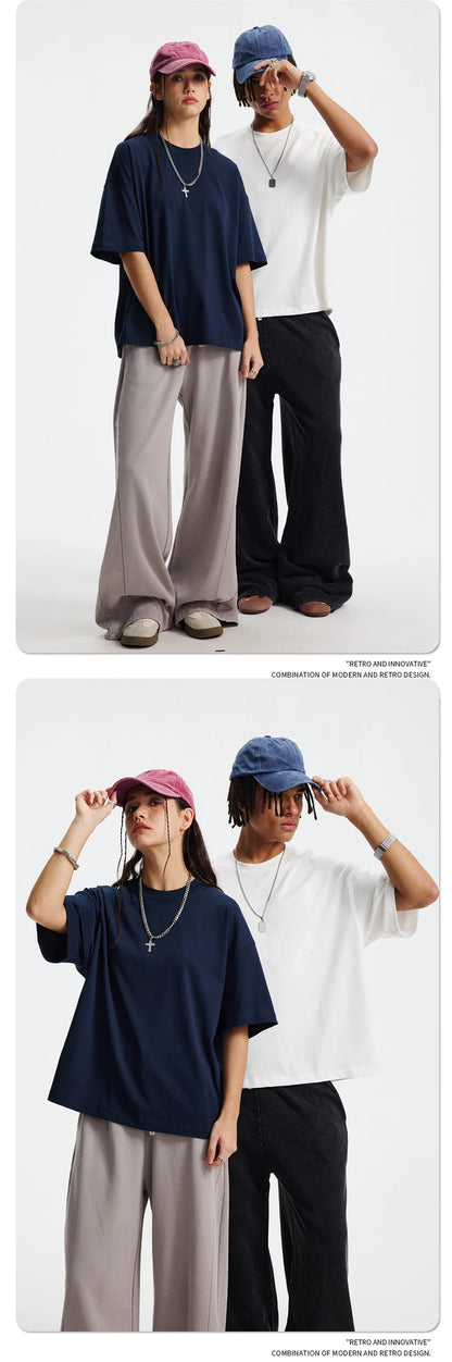 ZODF New Men Summer Boxy 275gsm Cotton T-Shirts Retro Unisex Oversized Short Version Basic T Shirt Brand Tees HY1070