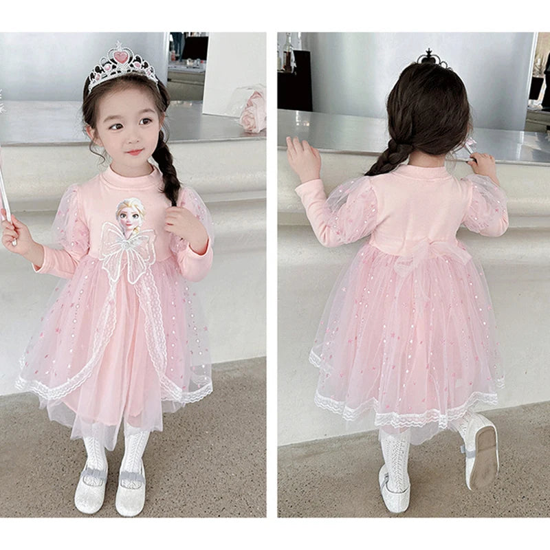 Toddler Girl Dress 2 to 3 4 5 6 7 8 9 Years Long Sleeve Princess Elsa Kids Dresses Blue Tutu Dress Children Clothes