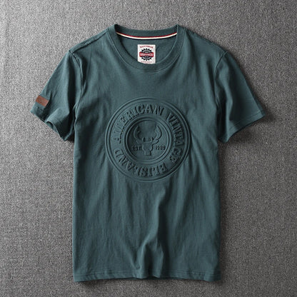 2025 Summer New American Retro Short-sleeved O-neck 3D Letter Printed T-shirt Men's Fashion 100% Cotton Washed Casual Sport Tops