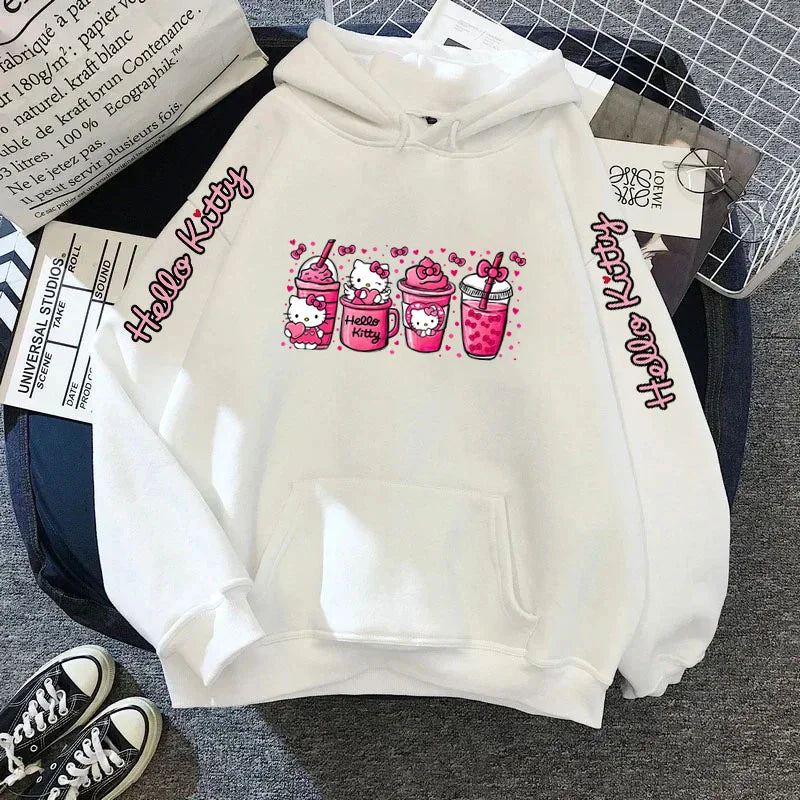 Women's Sportswear Sanrio Japan Harajuku Hello Kitty Tops Cute Clothes Pattern Hoodie Winter Long Sleeve Jacket Women Winter