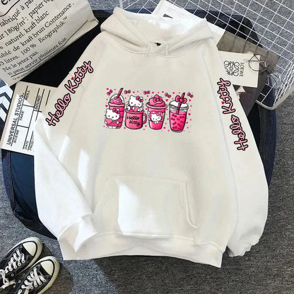 Women's Sportswear Sanrio Japan Harajuku Hello Kitty Tops Cute Clothes Pattern Hoodie Winter Long Sleeve Jacket Women Winter