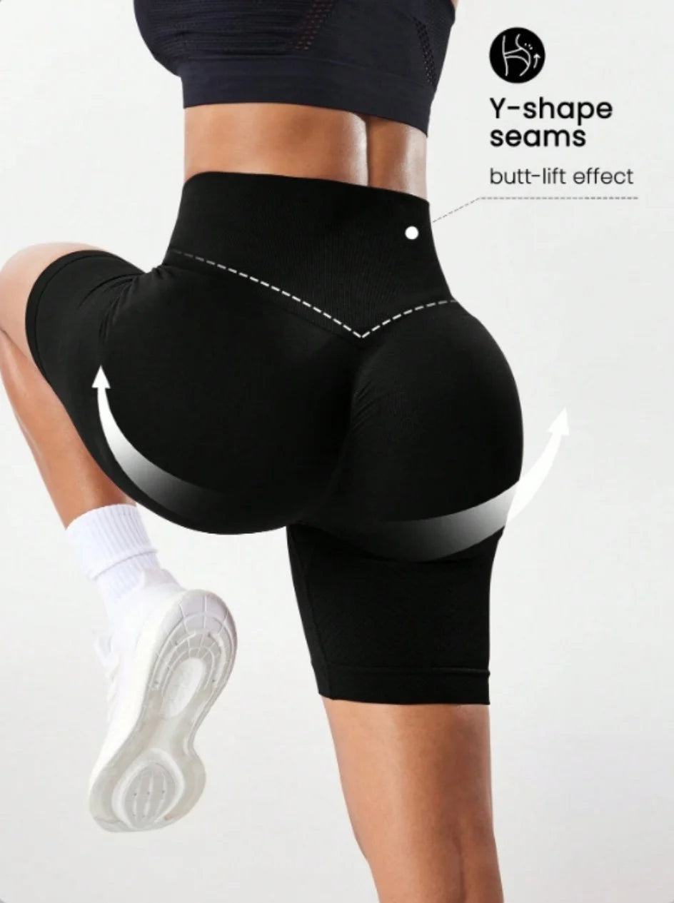 High Waisted Tight Fitting Sports Shorts for Women – Elastic Breathable Moisture-Wicking Yoga and Running Pants