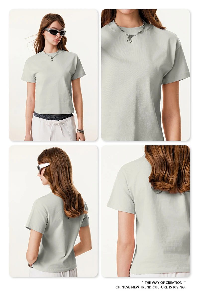 ZODF Women 2025 Summer 255gsm Cotton T-Shirts Hotsweet Girls Casual Solid Comfortable Sport T Shirt Brand Tops HY0978