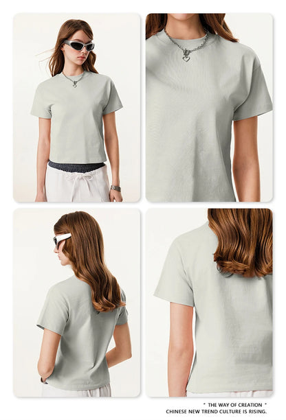 ZODF Women 2025 Summer 255gsm Cotton T-Shirts Hotsweet Girls Casual Solid Comfortable Sport T Shirt Brand Tops HY0978