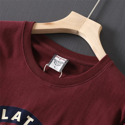 2025 Autumn New American Retro Long-sleeved O-neck Letter Printed T-shirt Men's Fashion 100% Cotton Washed Casual Sport Tops