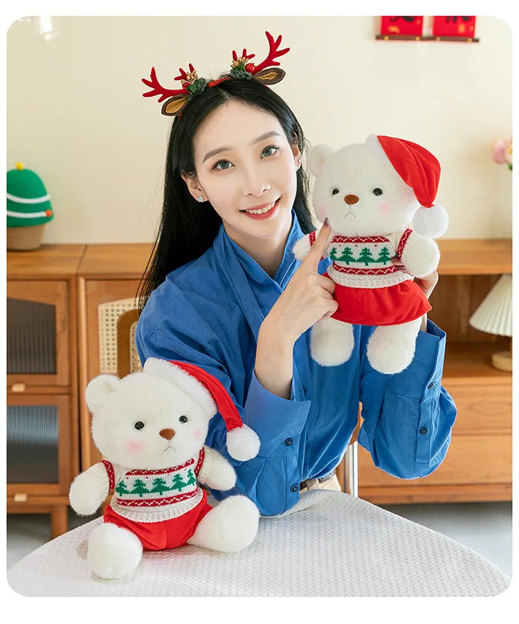 Plush Teddy Bear with Sweater Scarf for Kids Birthday Xmas Gift Cute Jointed Couple Bears Stuffed Animal Toy for Valentine
