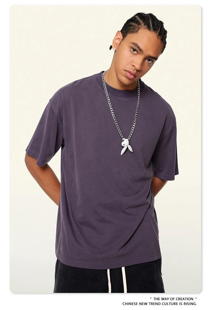 ZODF New Spring Summer 200gsm Washed Cotton T Shirts For Men Unisex Women Retro Casual Basic Solid T-Shirt Brand Tees HY0775