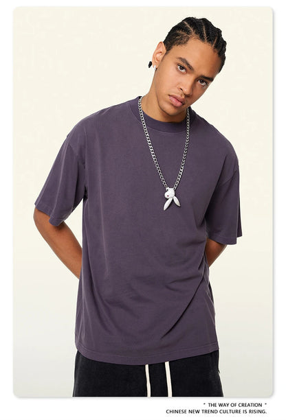 ZODF New Spring Summer 200gsm Washed Cotton T Shirts For Men Unisex Women Retro Casual Basic Solid T-Shirt Brand Tees HY0775