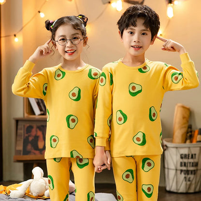 100 Cotton Boys Pajamas Sets For Girls Clothes Night Wear Spring Autumn Winter Cute Yellow Dinosaur Plaid Teenage Child Clothing